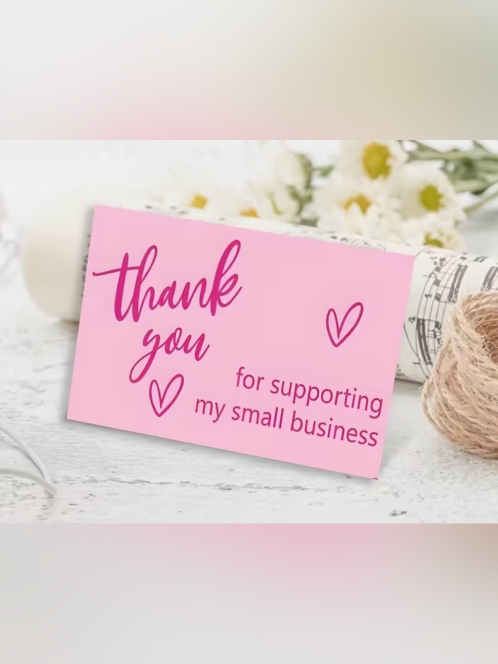 50pcs Pink Script Thank You Cards, Small Business Appreciation Cards